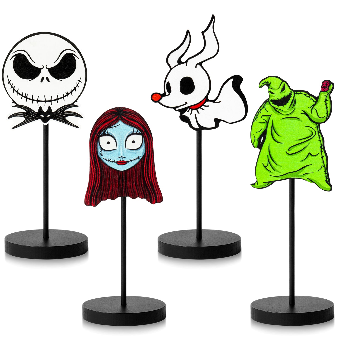 CZgfva 4Pcs Nightmare Sally Table Centerpiece Tall Standing Block Decor Zreo Dog Cartoon Horrible Themed Decor Halloween Christmas Rustic Wooden Tiered Tray Sign for Home Decor Photo Props