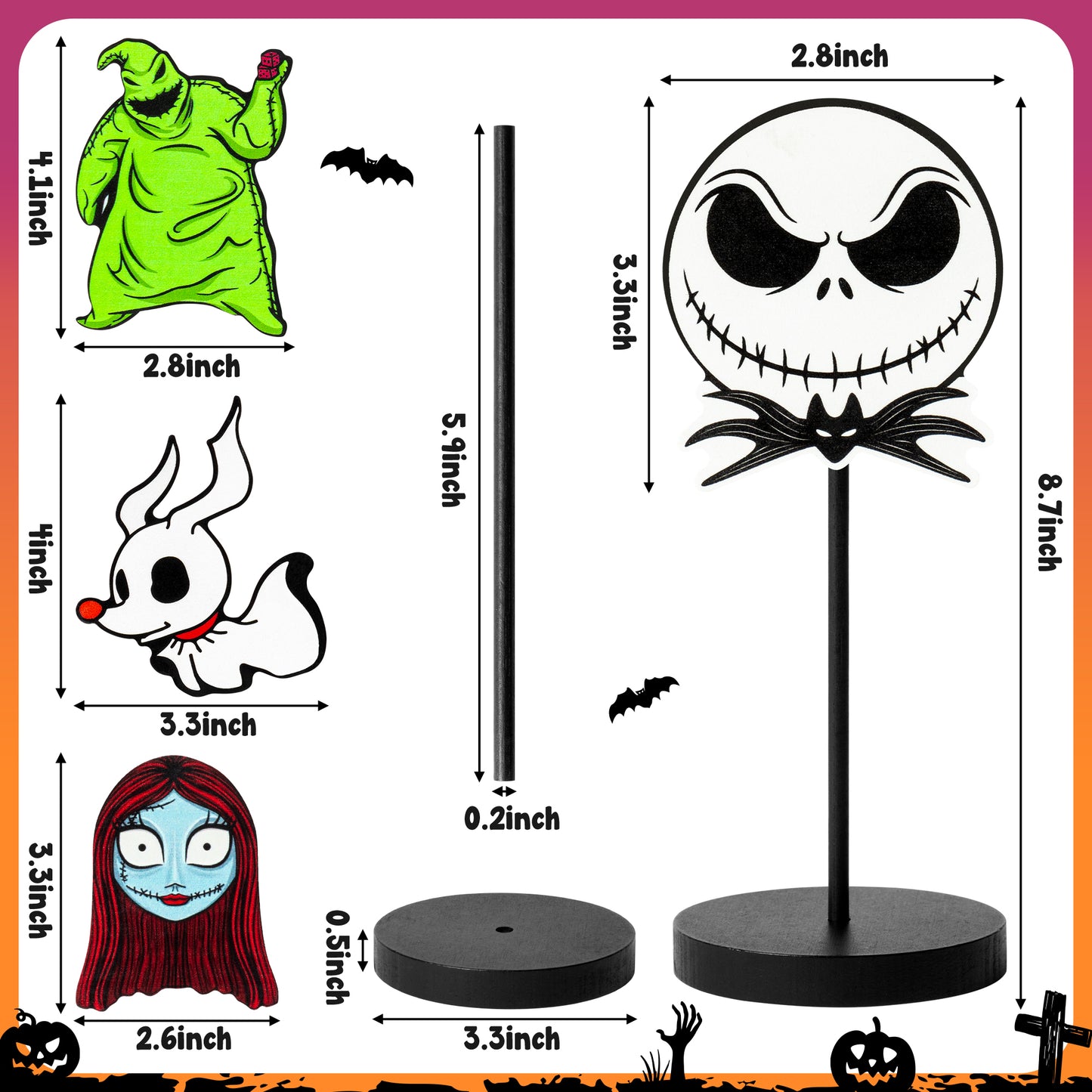 CZgfva 4Pcs Nightmare Sally Table Centerpiece Tall Standing Block Decor Zreo Dog Cartoon Horrible Themed Decor Halloween Christmas Rustic Wooden Tiered Tray Sign for Home Decor Photo Props