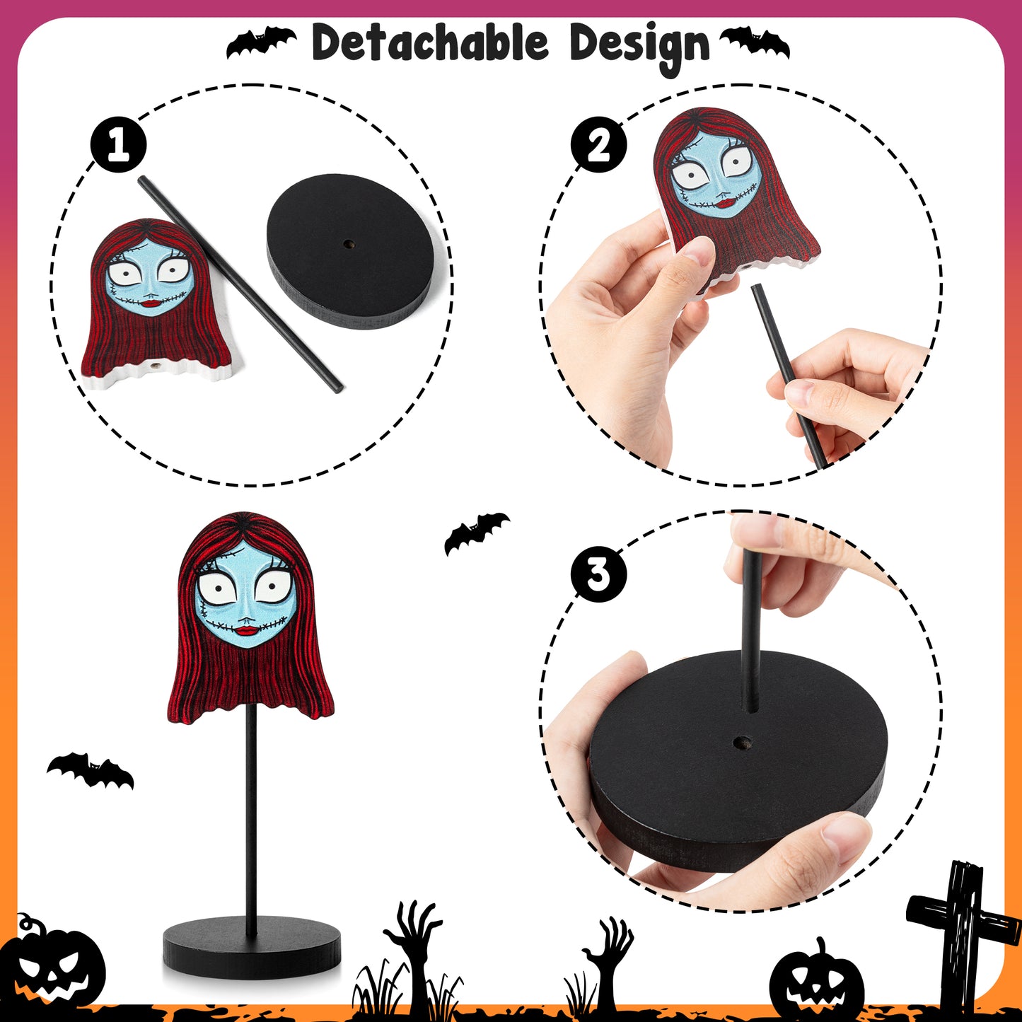 CZgfva 4Pcs Nightmare Sally Table Centerpiece Tall Standing Block Decor Zreo Dog Cartoon Horrible Themed Decor Halloween Christmas Rustic Wooden Tiered Tray Sign for Home Decor Photo Props
