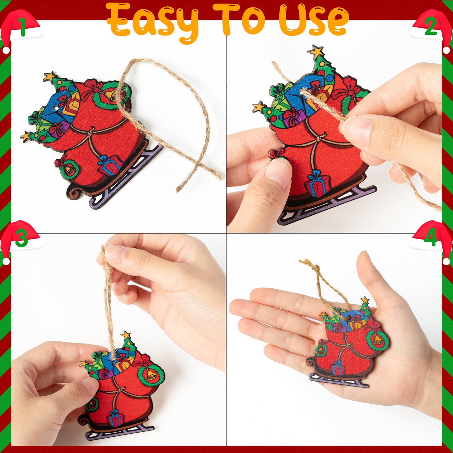CZgfva 51Pcs Christmas Green Monster Wooden Hanging Ornament Green Monster Reindeer Cartoon Slices Cutout with Rope Whoville Decoration Hanging Tag Pendant for Christmas Tree Xmas Party Supplies Decor